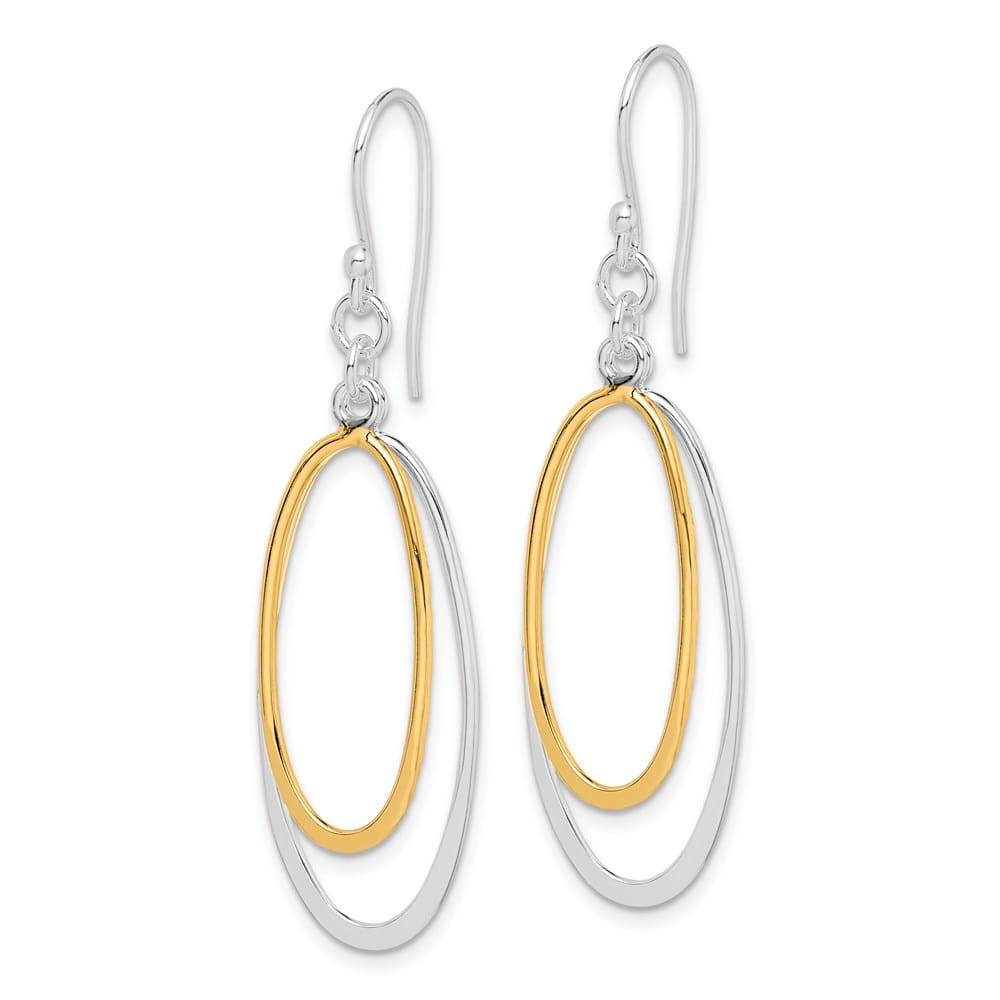 Sterling Silver tone Double Oval Dangle Earrings, view 2 of 4