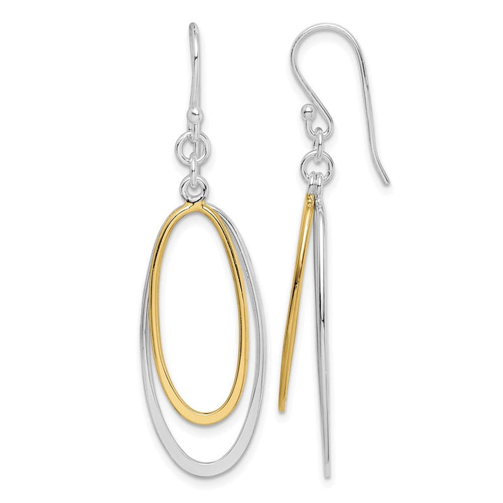Sterling Silver tone Double Oval Dangle Earrings, view 1 of 4