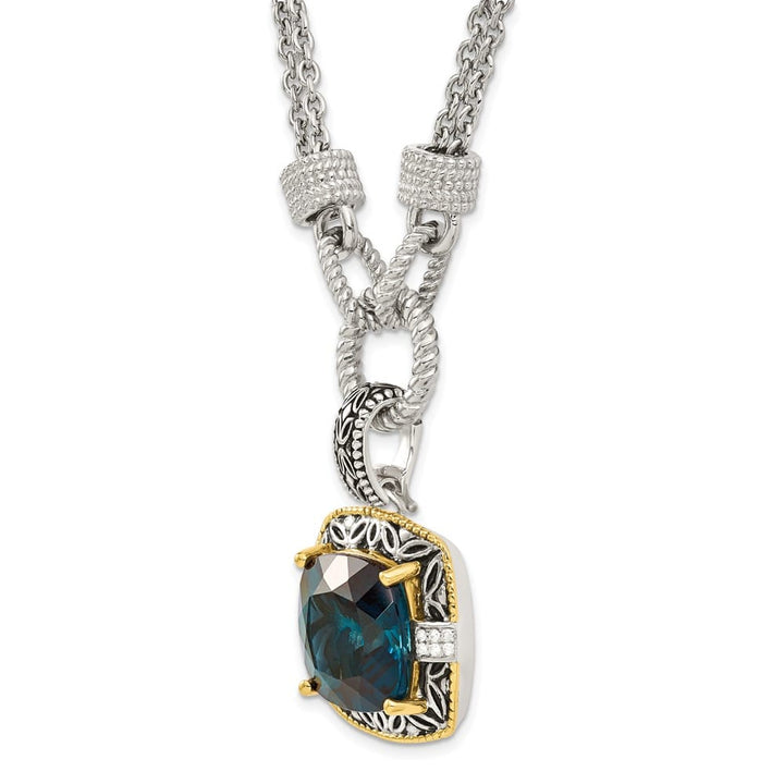 Sterling Silver Topaz and Diamond Plus Ext. 18 inch Necklace