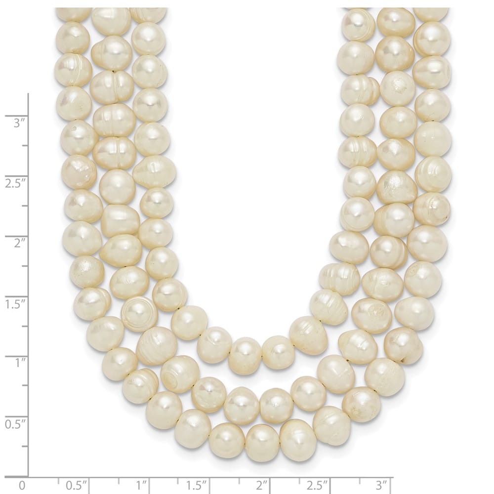 Sterling Silver Triple-Strand 6-7mm Cultured Pearl 19 inch Necklace