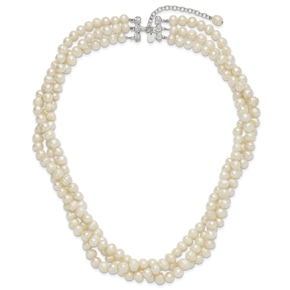Sterling Silver Triple-Strand 6-7mm Cultured Pearl 19 inch Necklace