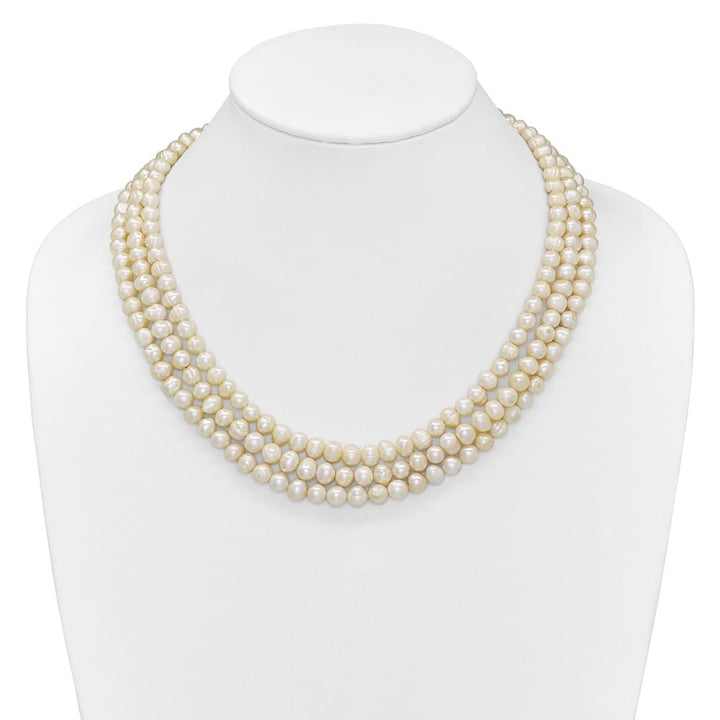 Sterling Silver Triple-Strand 6-7mm Cultured Pearl 19 inch Necklace