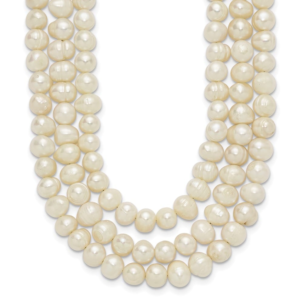 Sterling Silver Triple-Strand 6-7mm Cultured Pearl 19 inch Necklace