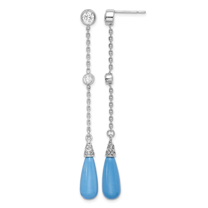 Sterling Silver Turquoise and CZ Post Dangle Earrings, view 1 of 4