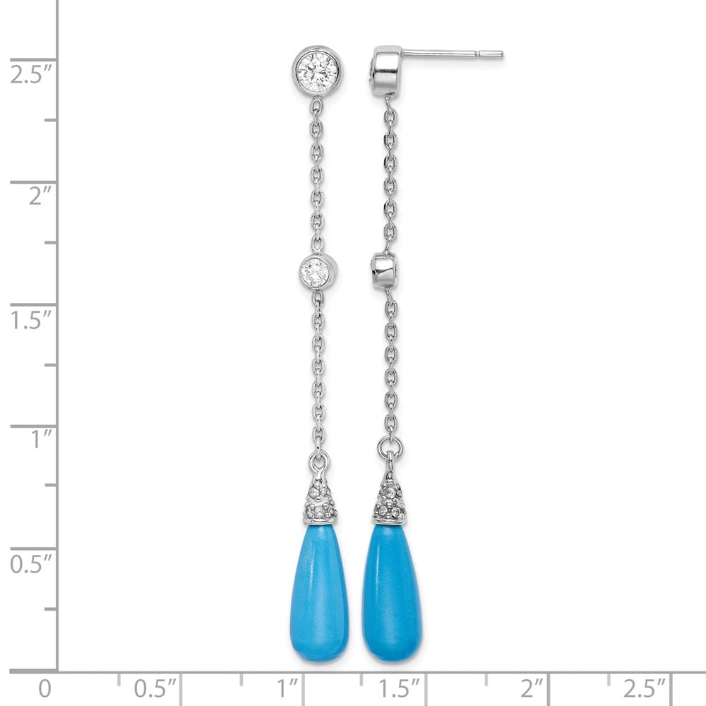Sterling Silver Turquoise and CZ Post Dangle Earrings, view 4 of 4