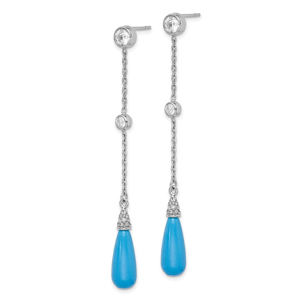 Sterling Silver Turquoise and CZ Post Dangle Earrings, view 2 of 4
