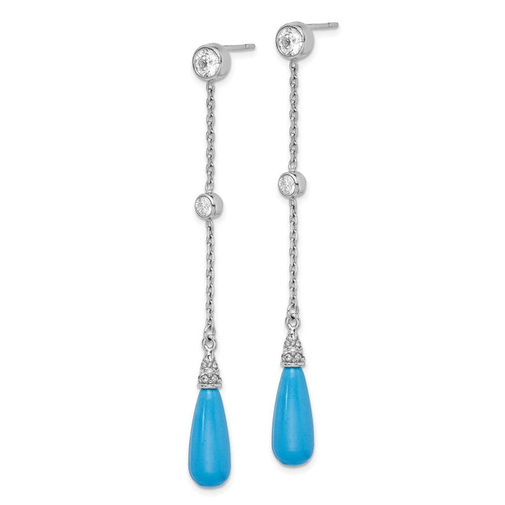 Sterling Silver Turquoise and CZ Post Dangle Earrings, view 2 of 4