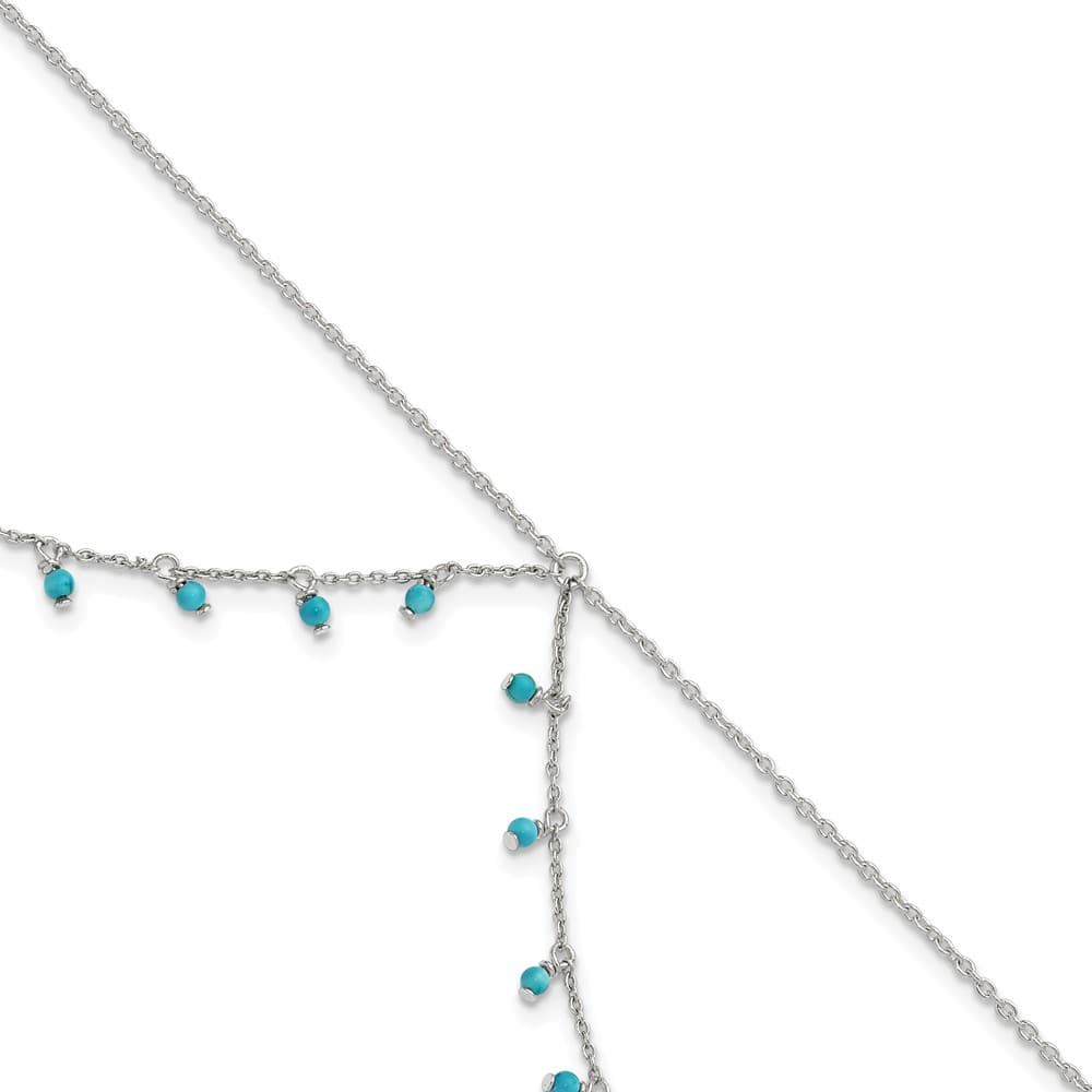 Sterling Silver Turquoise Beads Double Chain Anklet — .925 sterling silver, 10 inches long, 1 mm wide, spring ring clasp, 3.29 g
