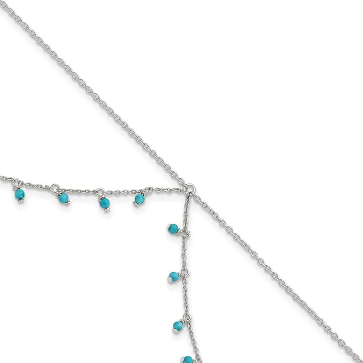 Sterling Silver Turquoise Beads Double Chain Anklet — .925 sterling silver, 10 inches long, 1 mm wide, spring ring clasp, 3.29 g