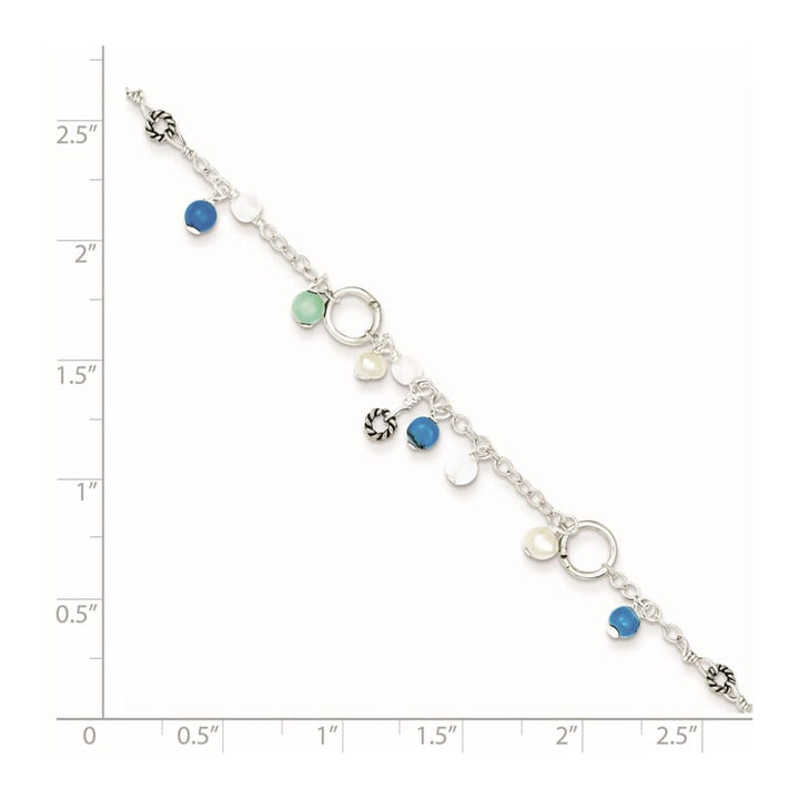 Sterling Silver Turquoise/Clear Bead/Freshwater Cultured Pearl Anklet