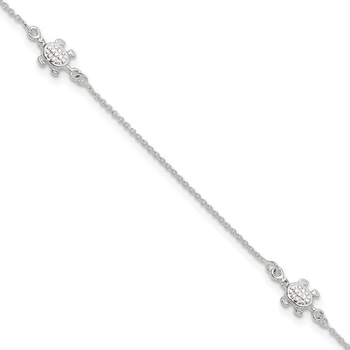 Sterling Silver Turtle 3-Station Anklet — .925 sterling silver, 10 inches long, 1 inch extension, 1 mm wide, lobster clasp, 2.70 g