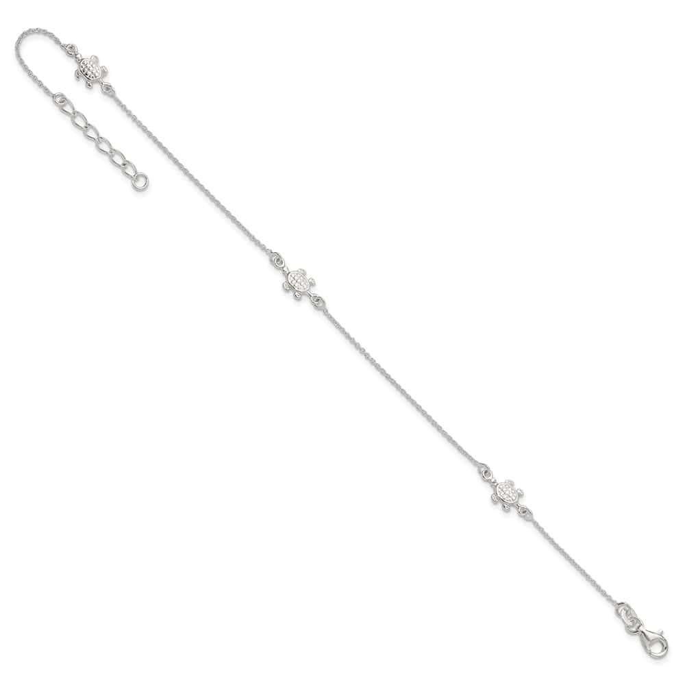 Sterling Silver Turtle 3-Station Anklet