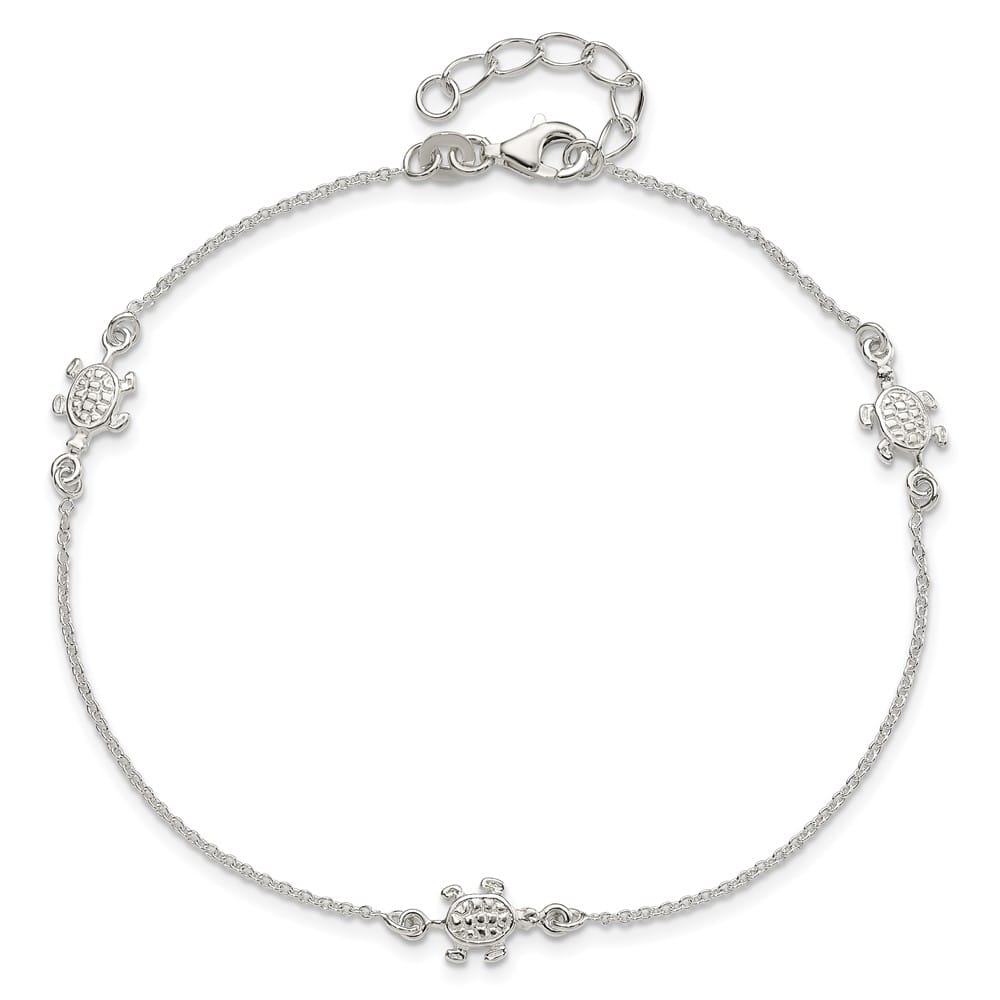 Sterling Silver Turtle 3-Station Anklet