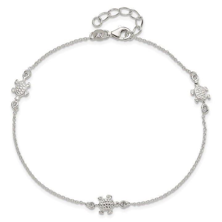 Sterling Silver Turtle 3-Station Anklet