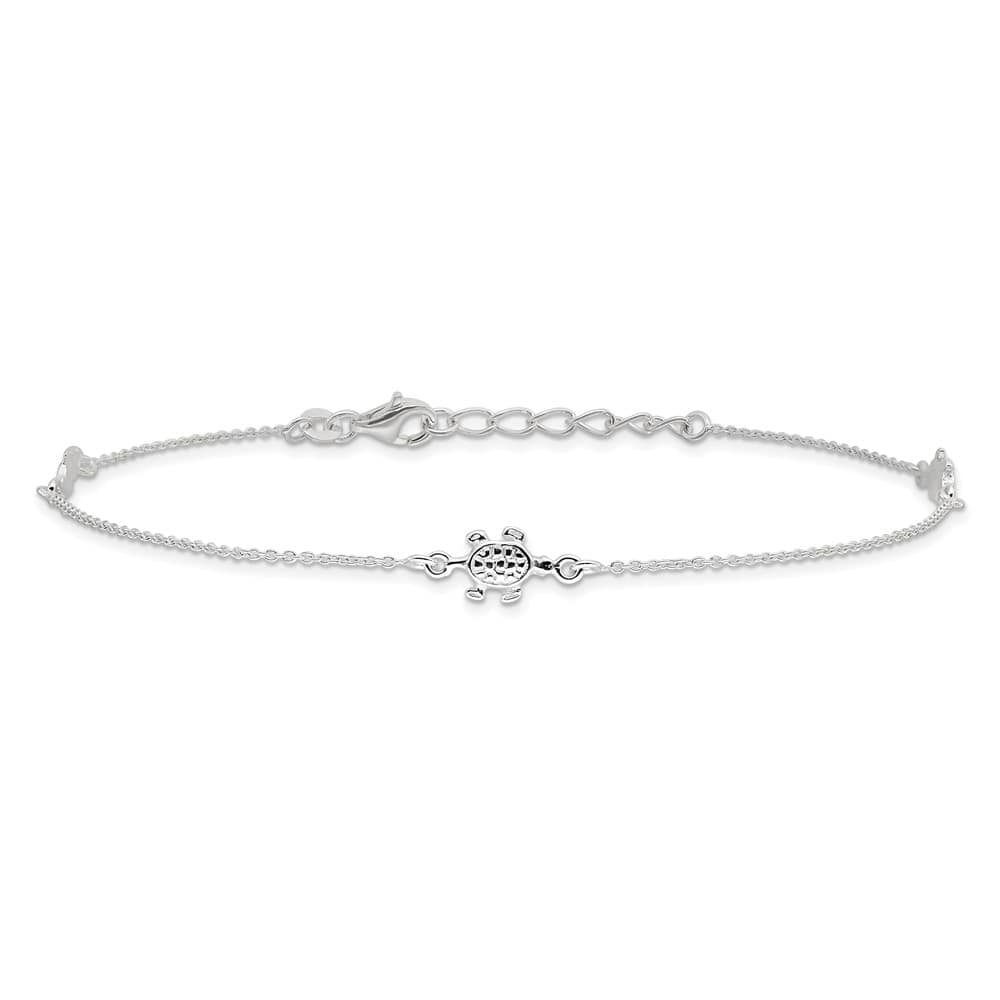 Sterling Silver Turtle 3-Station Anklet