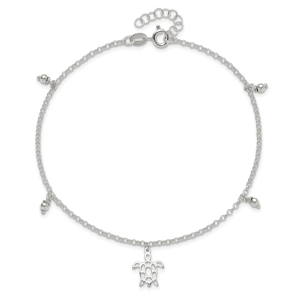 Sterling Silver Turtle and Beads Anklet