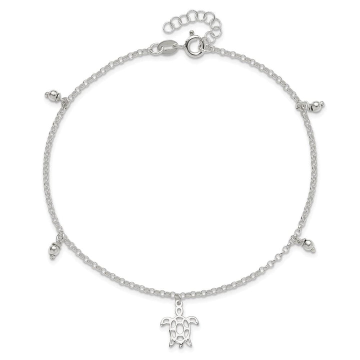 Sterling Silver Turtle and Beads Anklet