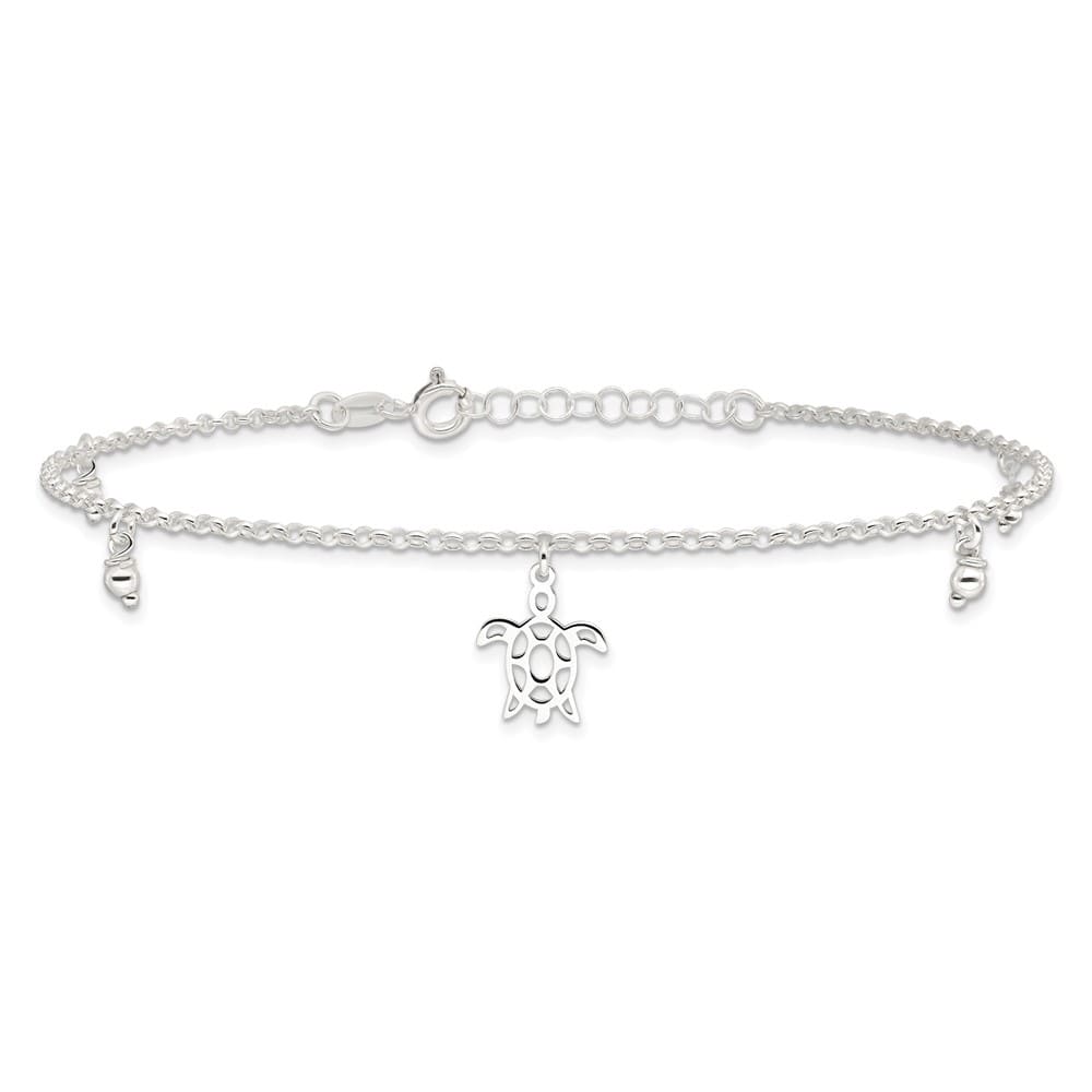 Sterling Silver Turtle and Beads Anklet