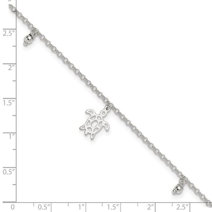 Sterling Silver Turtle and Beads Anklet