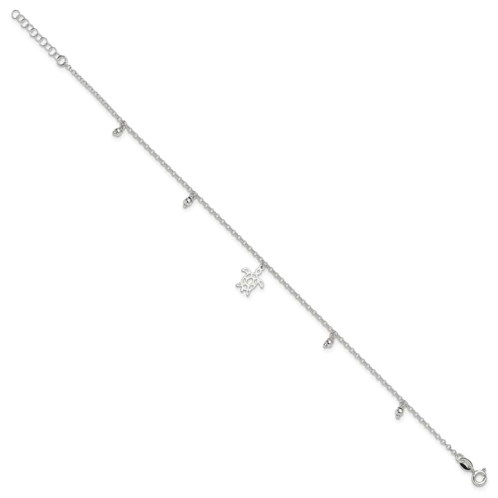 Sterling Silver Turtle and Beads Anklet