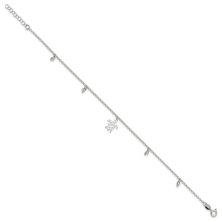 Sterling Silver Turtle and Beads Anklet