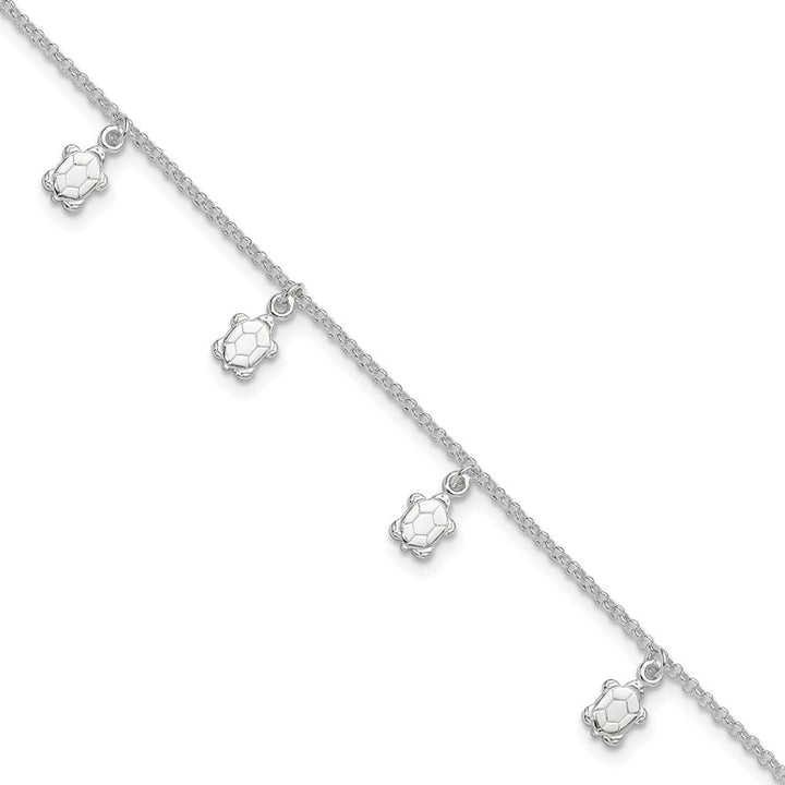 Sterling Silver Turtle Charms Anklet — .925 sterling silver, 10 inches long, 1 inch extension, 2 mm wide, lobster clasp, 3.92 g
