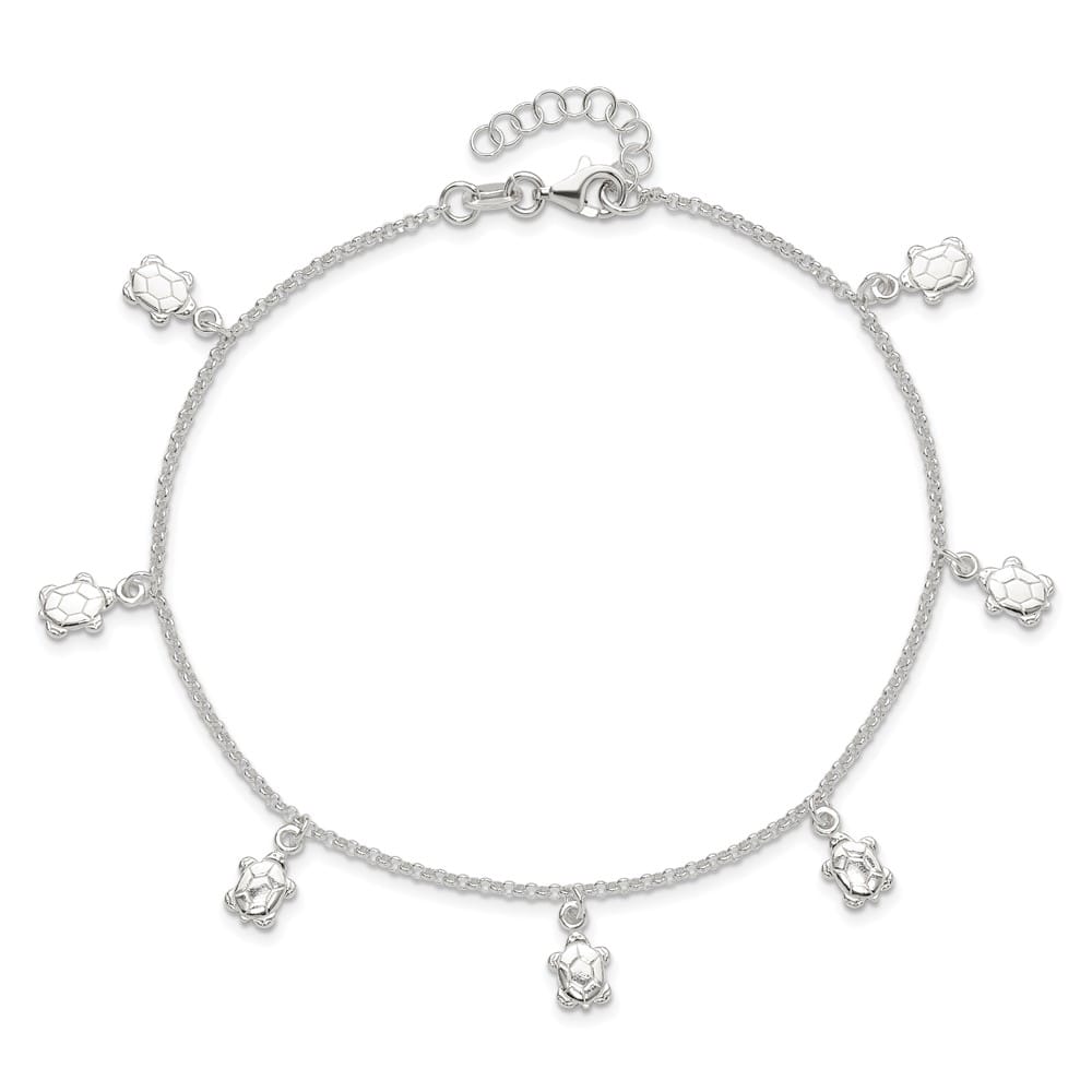 Sterling Silver Turtle Charms Anklet