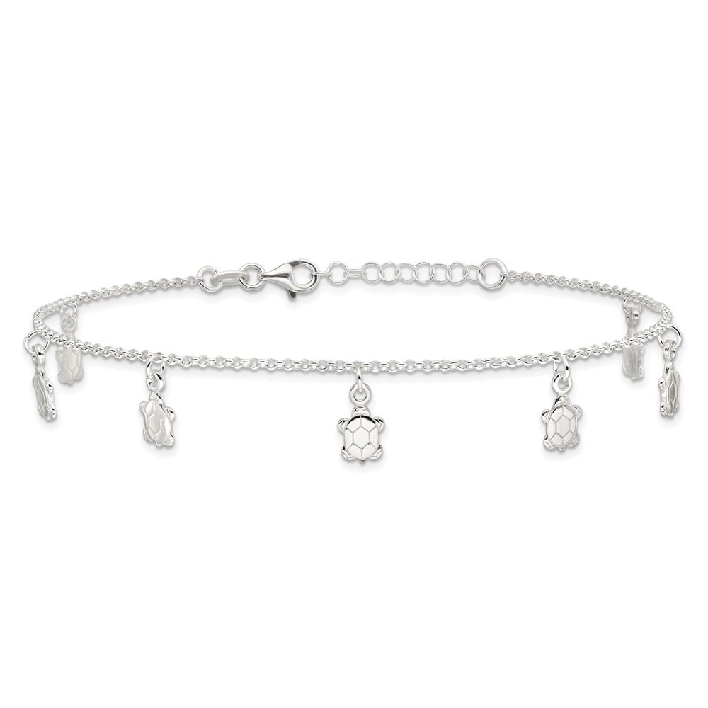 Sterling Silver Turtle Charms Anklet
