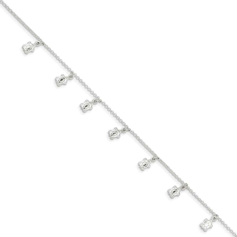 Sterling Silver Turtle Charms Anklet
