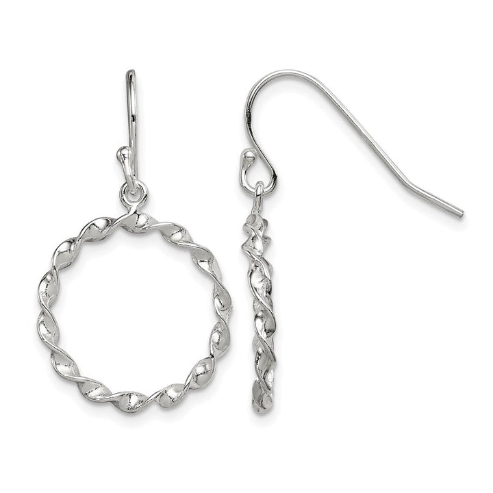 Sterling Silver Twisted Circle Dangle Shepherd Hook Earrings, view 1 of 4