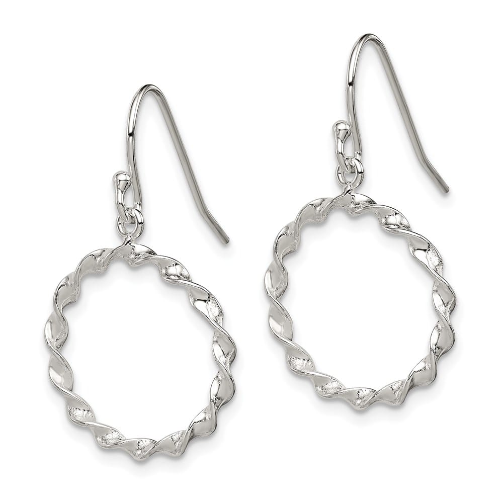 Sterling Silver Twisted Circle Dangle Shepherd Hook Earrings, view 2 of 4