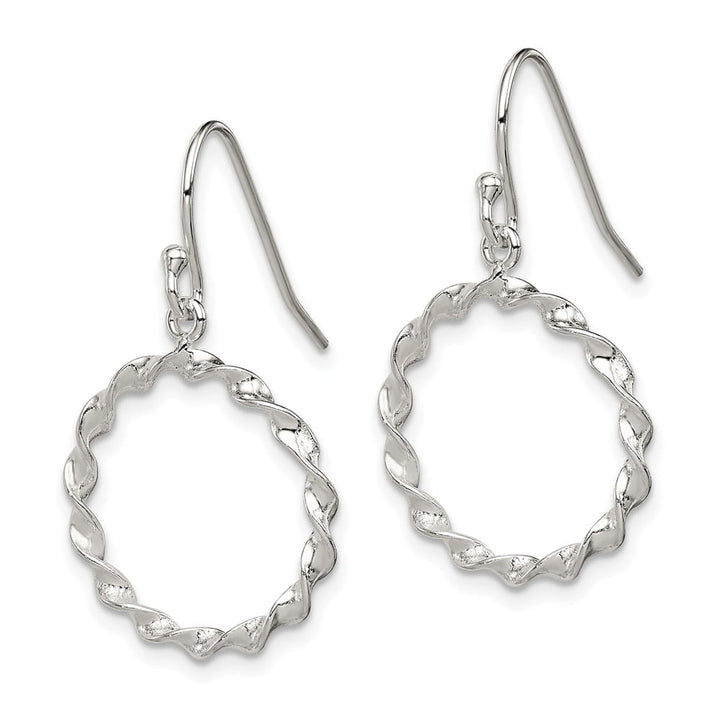 Sterling Silver Twisted Circle Dangle Shepherd Hook Earrings, view 2 of 4