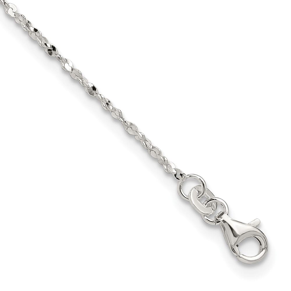 Sterling Silver Twisted Serpentine Anklet — .925 sterling silver, 10.5 inches long, 1.5 inch extension, 1 mm wide, lobster clasp, 2.17 g