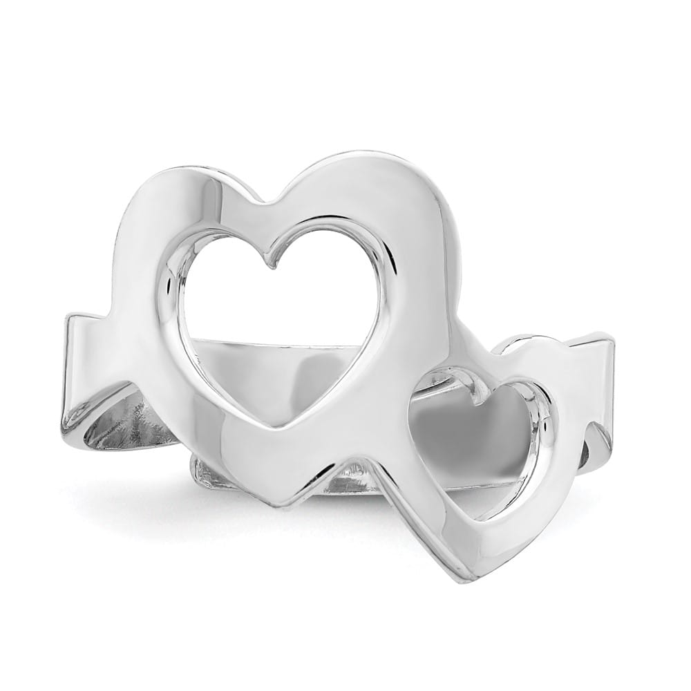 Sterling Silver Two Hearts Adjustable Ring One Size