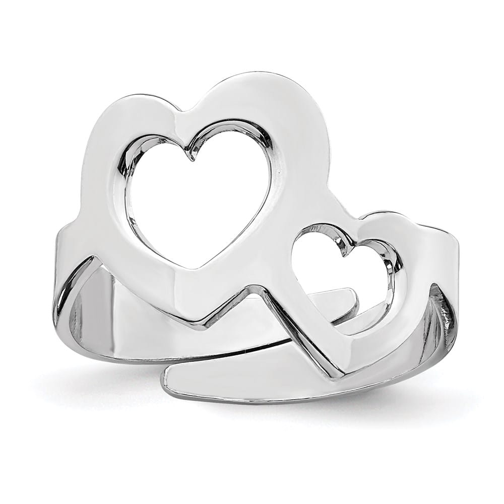 Sterling Silver Two Hearts Adjustable Ring One Size