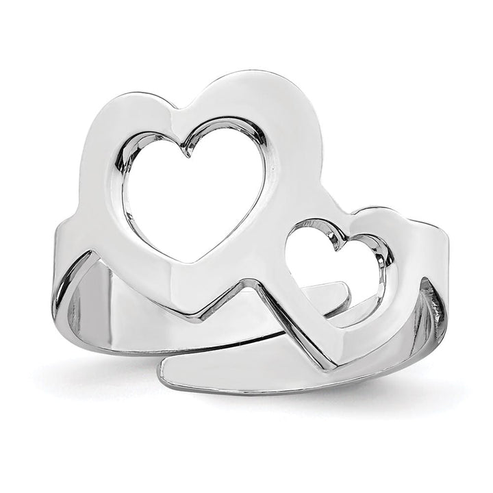 Sterling Silver Two Hearts Adjustable Ring One Size