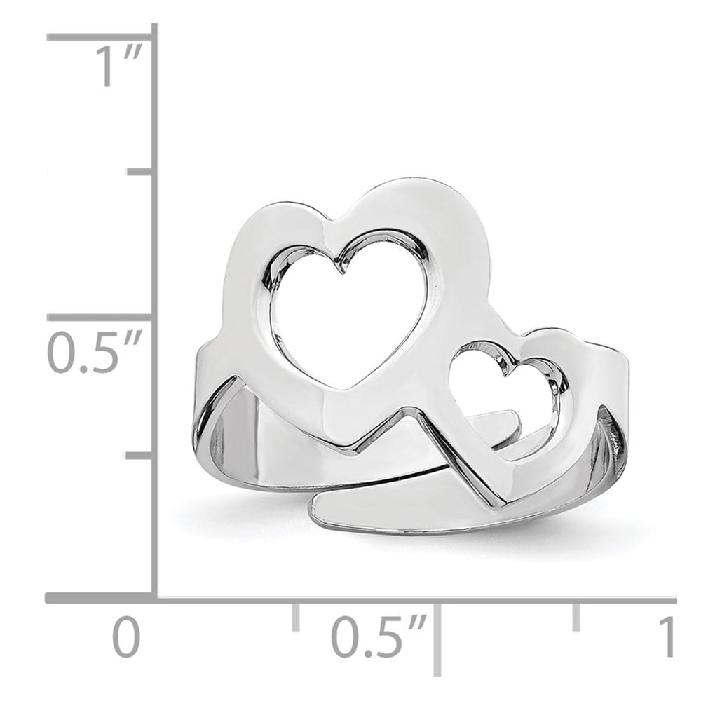 Sterling Silver Two Hearts Adjustable Ring One Size