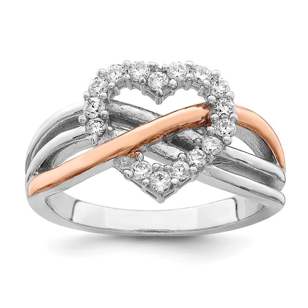 Sterling Silver Vermeil Polished CZ Heart Ring