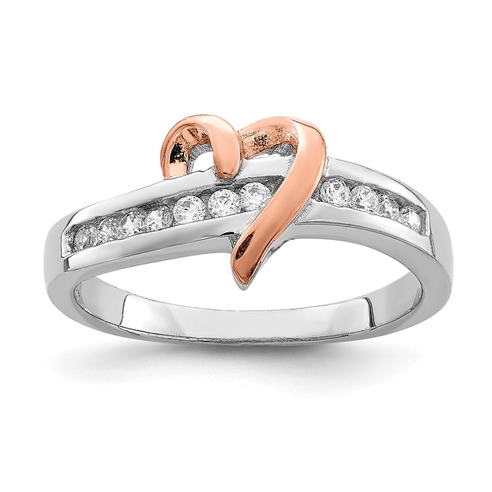 Sterling Silver Vermeil Polished Heart CZ Ring