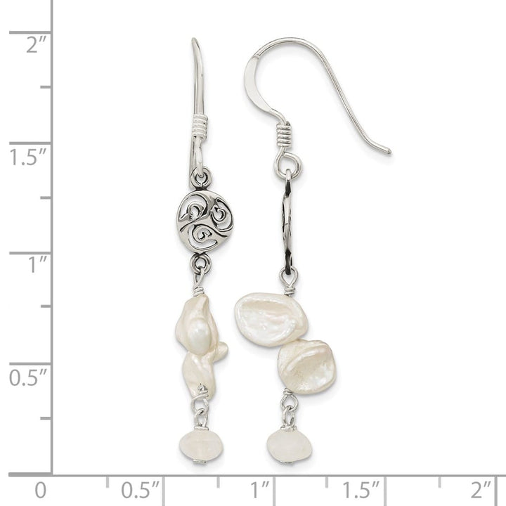 Sterling Silver White 5-9mm Baroque Pearl Moonstone Dangle Earrings, view 4 of 4