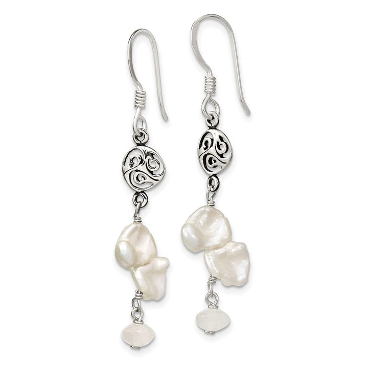 Sterling Silver White 5-9mm Baroque Pearl Moonstone Dangle Earrings, view 2 of 4