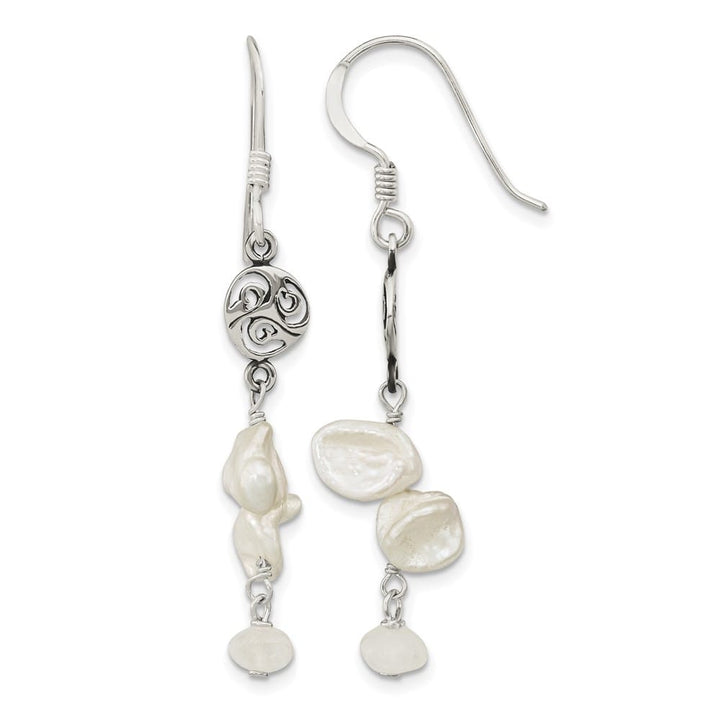 Sterling Silver White 5-9mm Baroque Pearl Moonstone Dangle Earrings, view 1 of 4