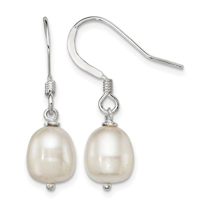 Sterling Silver White 7-8mm Freshwater Cultured Pearl Dangle Earrings, view 1 of 4