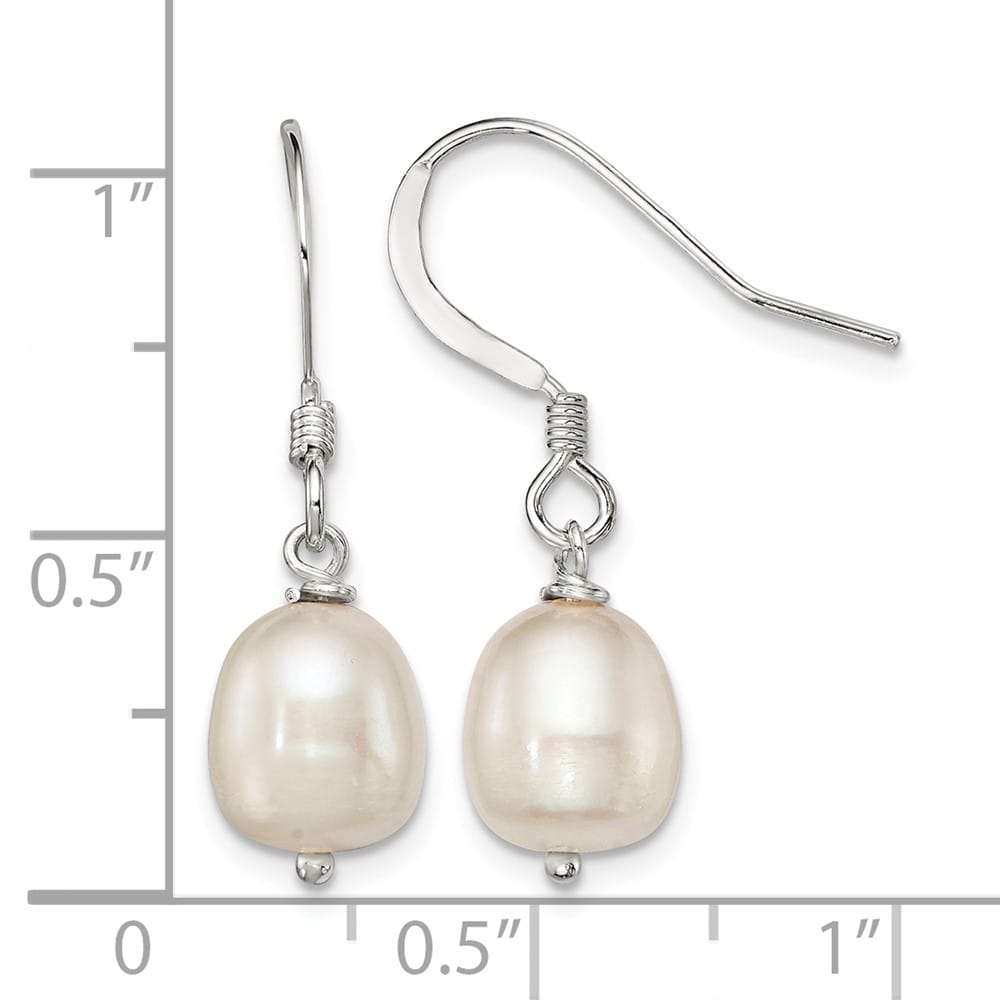 Sterling Silver White 7-8mm Freshwater Cultured Pearl Dangle Earrings, view 4 of 4