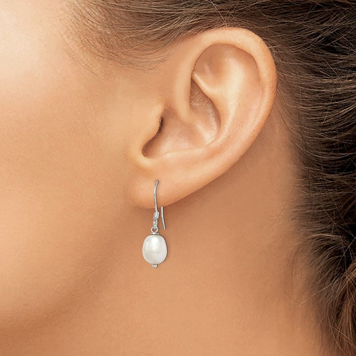 Sterling Silver White 7-8mm Freshwater Cultured Pearl Dangle Earrings, view 3 of 4