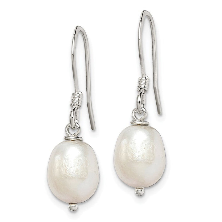 Sterling Silver White 7-8mm Freshwater Cultured Pearl Dangle Earrings, view 2 of 4