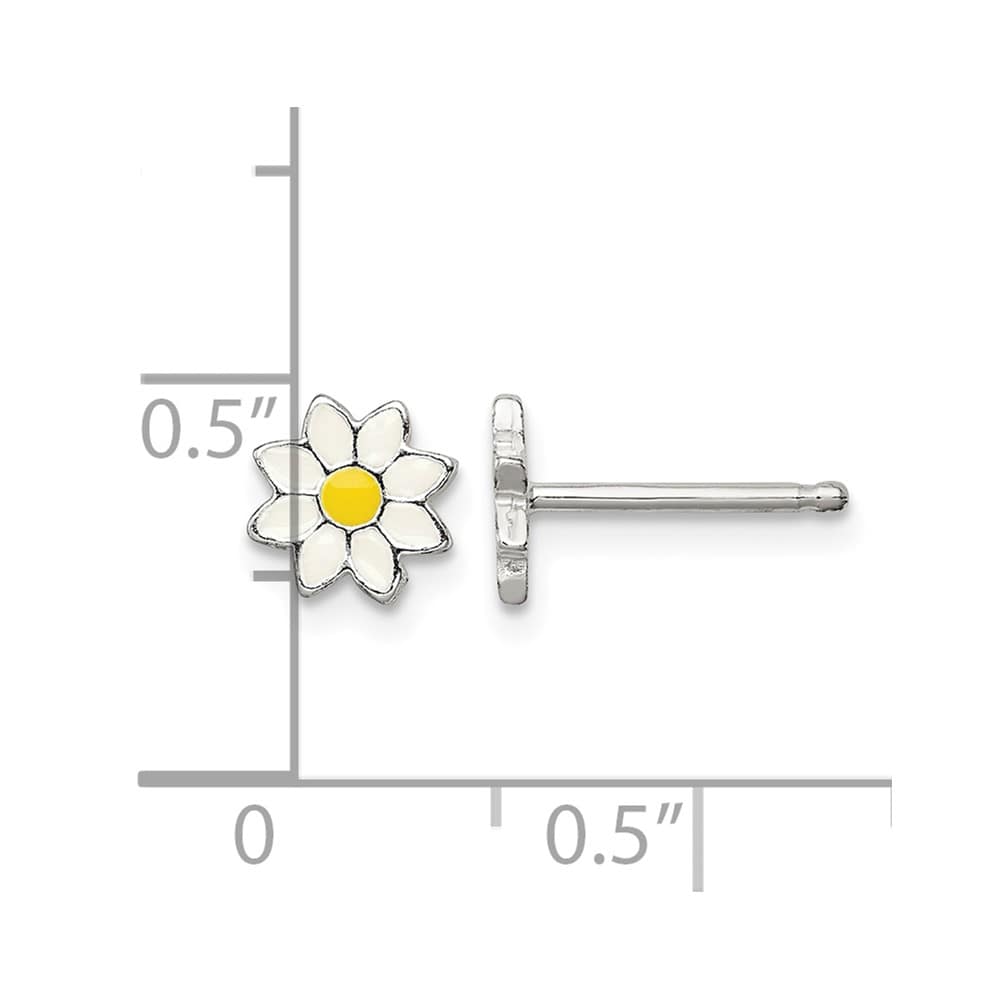 Sterling Silver White and Yellow Enameled Flower Petite Post Earrings