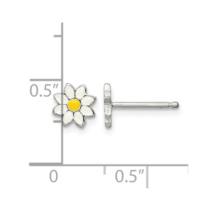 Sterling Silver White and Yellow Enameled Flower Petite Post Earrings