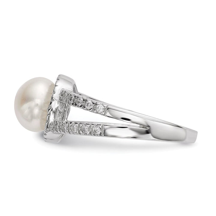 Sterling Silver White Button Cultured Pearl and CZ 7-8 mm Ring