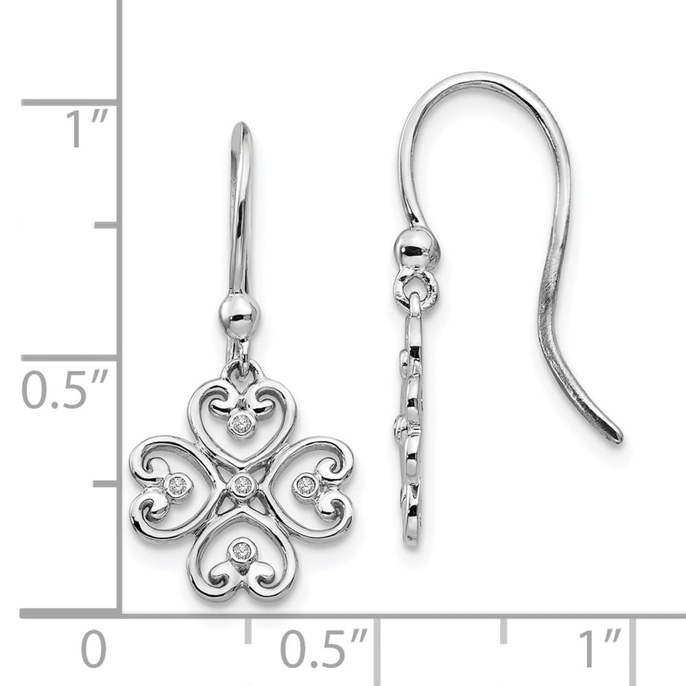 Sterling Silver White Diamond 4 Heart Shepherd Hook Dangle Earrings, view 4 of 7